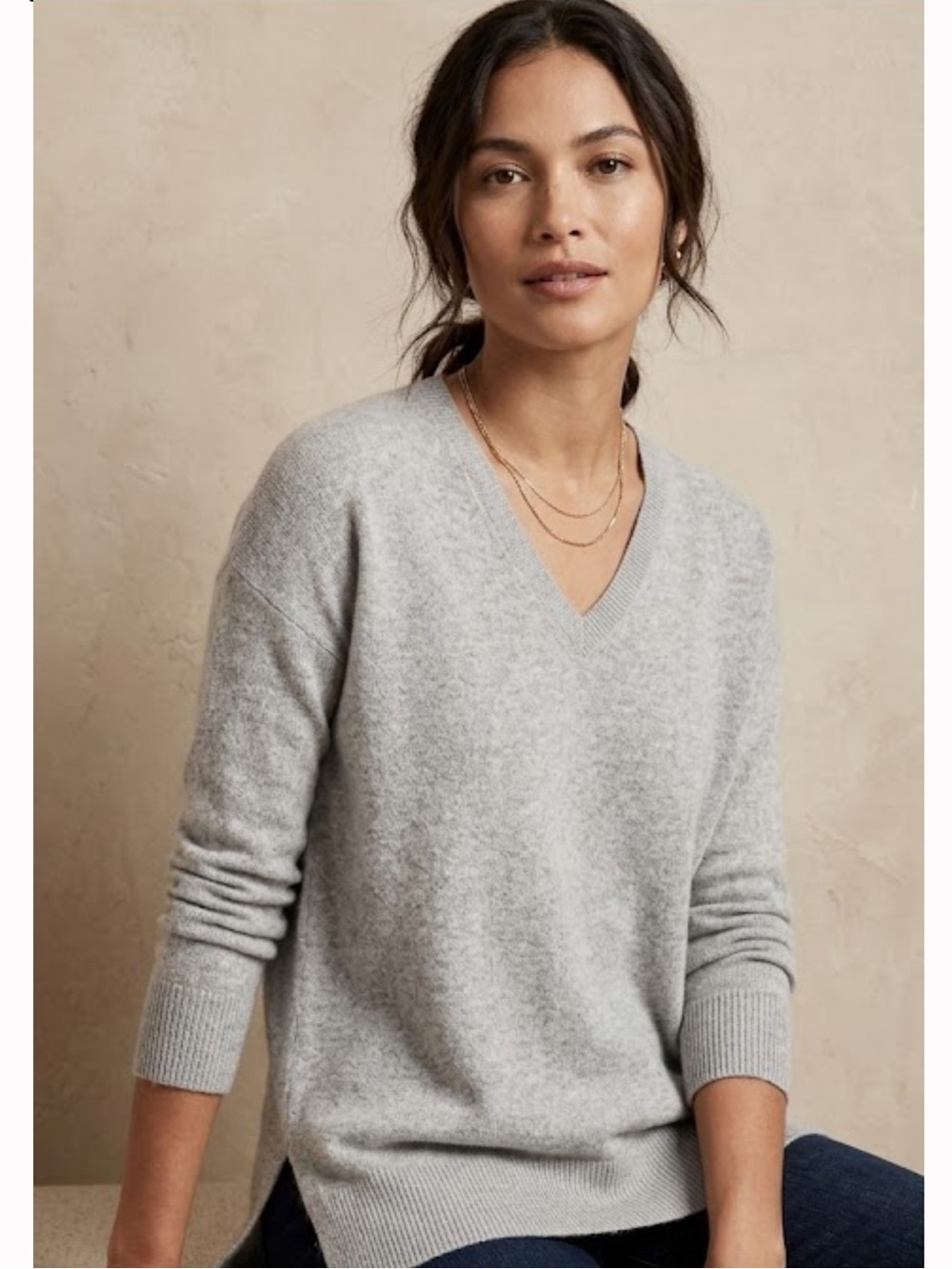 ANTONIO MELANI 100% Cashmere Light Gray V-Neck Sweater